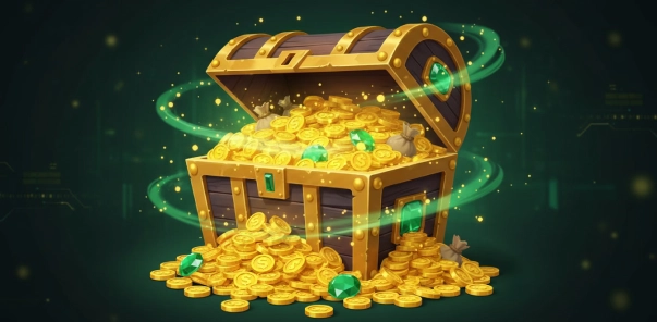Jeetcity treasure chest overflowing with gold coins and rewards